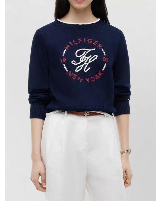 Tommy Hilfiger Blue Knit Embroidered Crewneck Sweater