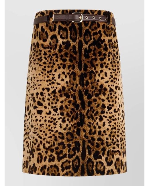 Max Mara Brown Leopard Print Skirt Belted Waist Design