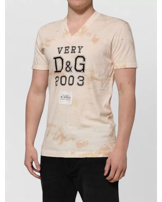 Dolce & Gabbana Natural Logo-Print Short-Sleeve V-Neck T-Shirt for men