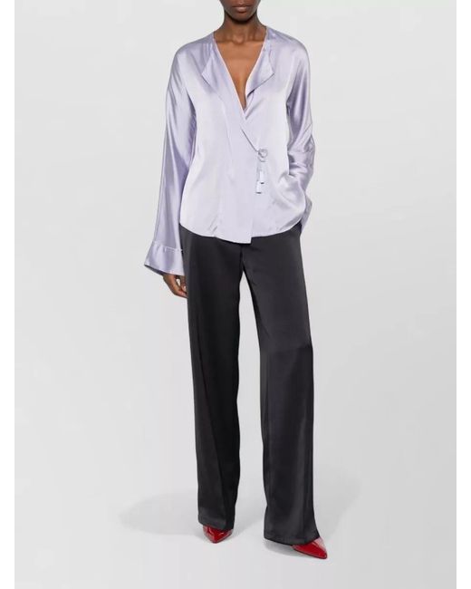 Forte_forte Purple Silk V-Neck Long-Sleeve Blouse