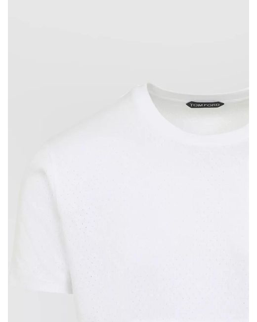 Tom Ford White Perforated Rib Cotton Crew Neck T-Shirt for men