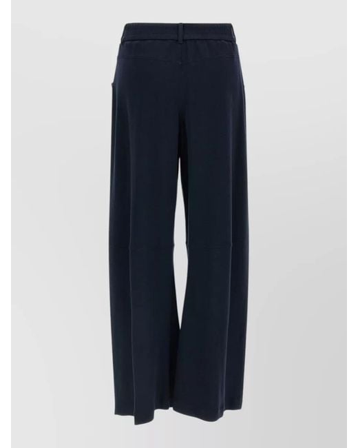 Brunello Cucinelli Blue Silk Cotton Relaxed Trousers Curved Leg