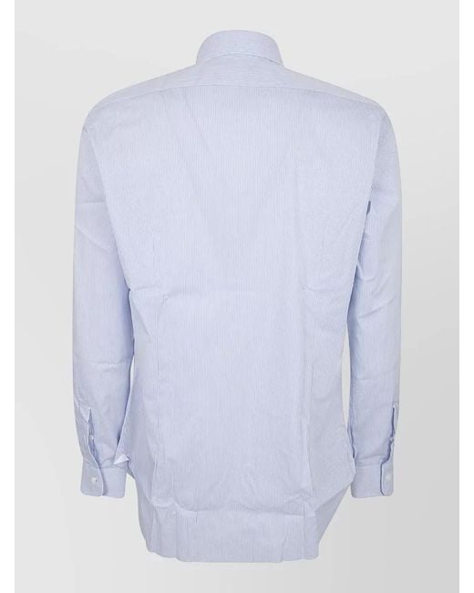 Barba Napoli Blue Long Sleeve Striped Cotton Neck Shirt for men