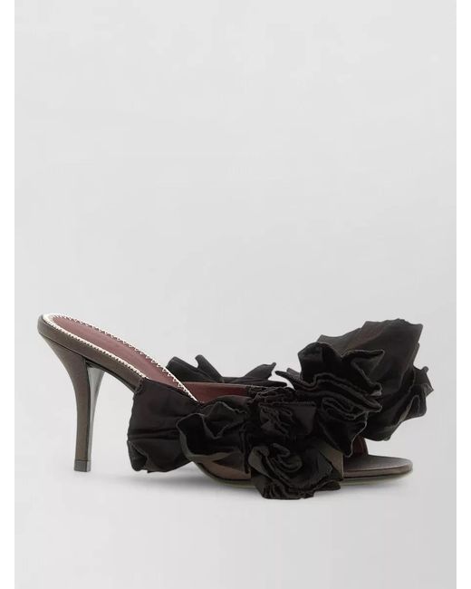 Magda Butrym Black Taffeta Mule Ruffled Flowers Open Toe