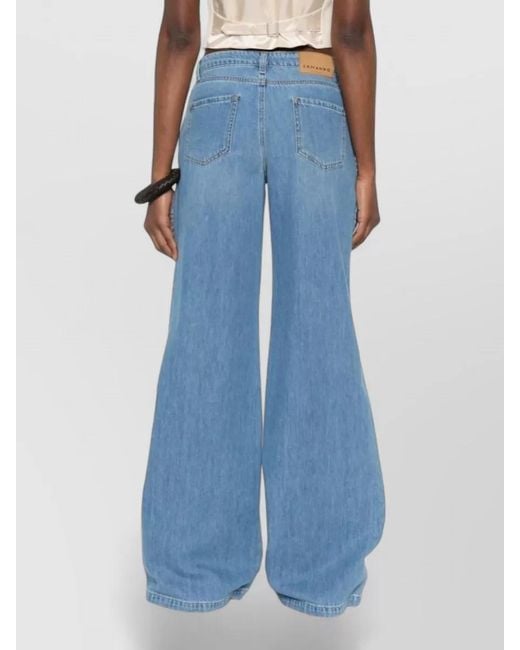 ERMANNO FIRENZE Blue Floral Embroidery Wide Leg Denim Trousers