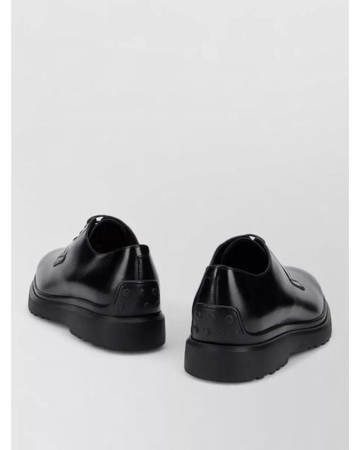 Tod's Black Lace Up Leather Derby Shoes Rubber Sole for men