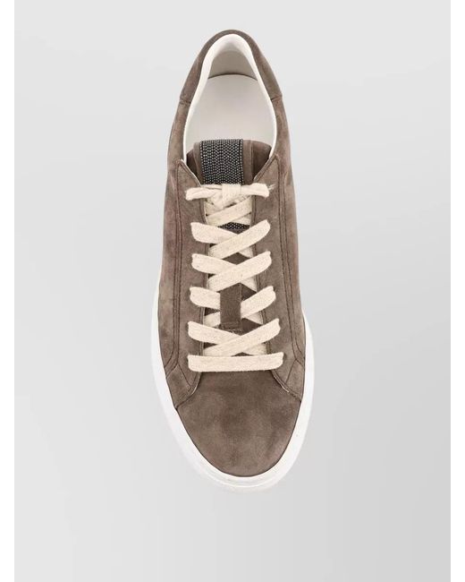 Brunello Cucinelli Brown Suede Sneakers Monili Detail Low Profile