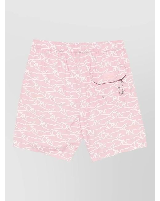 Paul & Shark Pink Portofino Swim Shorts Sharks Waves Print for men