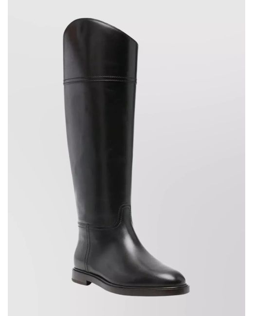 Brunello Cucinelli Black Leather Knee-High Riding Boots