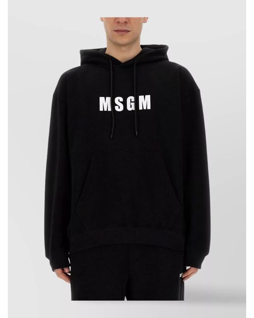 MSGM Black Hooded Sweatshirt Kangaroo Pocket for men