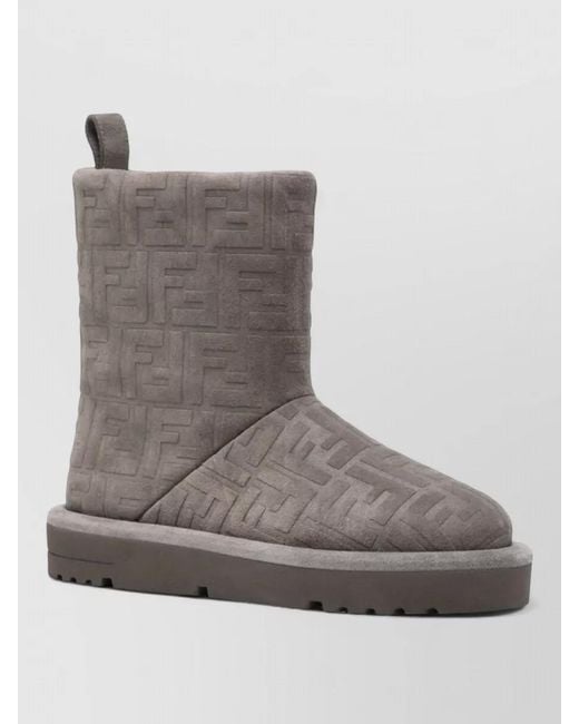 Fendi Gray Leather Embossed Ankle Boots