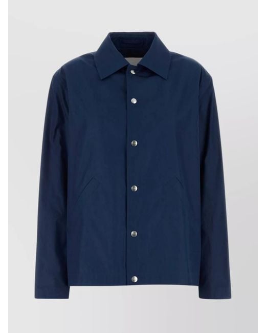 Jil Sander Blue Collared Neck Taffeta Jacket Long Sleeves