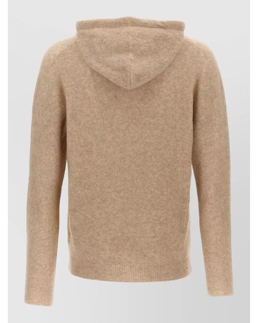 Roberto Collina Natural Hooded Knit Top Drawstring Hood Ribbed Trims for men