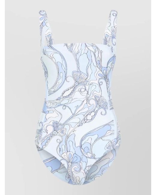 Emilio Pucci Blue Technical Fabric One Piece Swimsuit Signature Print