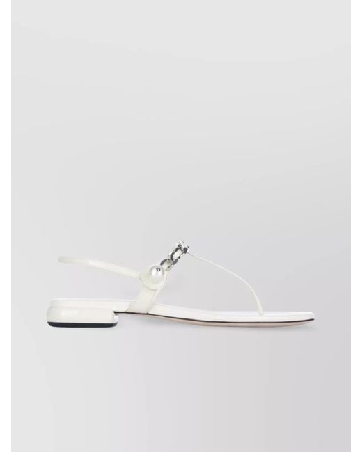 Miu Miu White Pearl Chain Flat Sandals