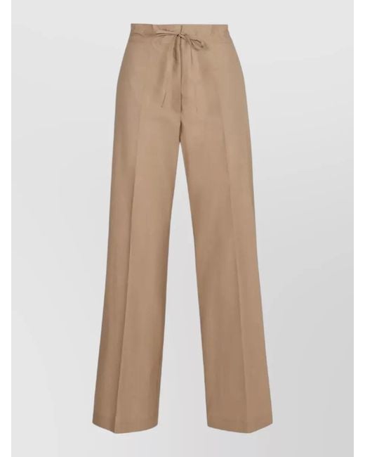 P.A.R.O.S.H. Natural Pants Elastic Waistband Front Tie Wide Leg