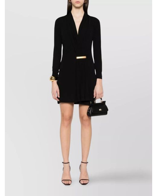 Tom Ford Black Viscose V-Neck Long-Sleeve Mini Dress
