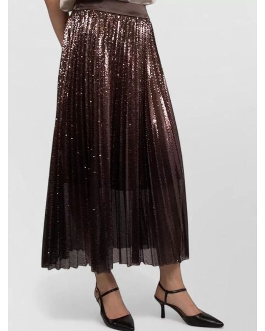 Peserico Brown Evening Skirt Sequin Embellishment Pleated Sheer Overlay