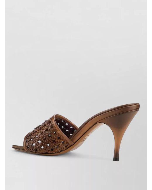 Miu Miu Brown Peep Toe Woven Design Heeled Mules
