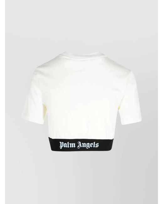 Palm Angels White Cotton Logo-Band Cropped T-Shirt