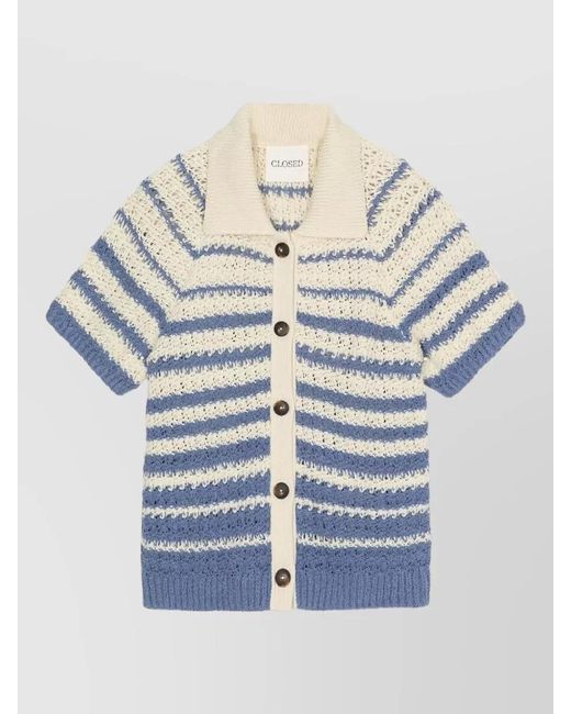 Closed Blue Cotton Cardigan Short Sleeves Ribbed Trim