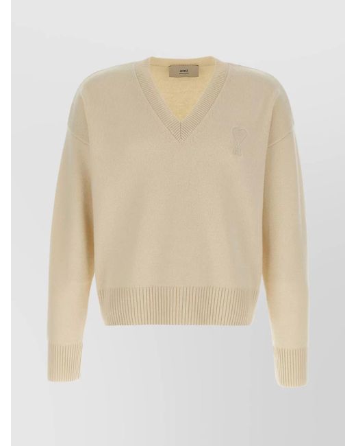 AMI White Wool Cashmere Sweater for men