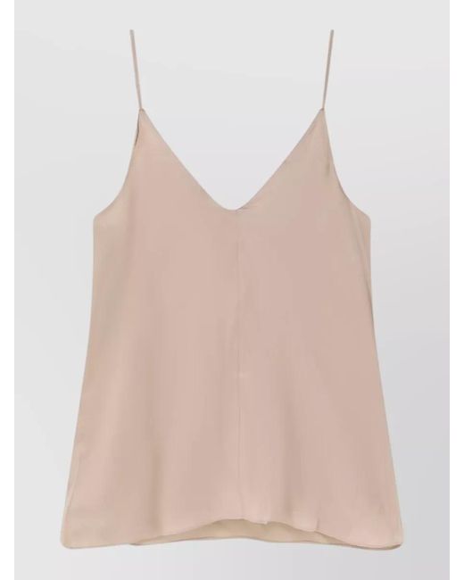 Brunello Cucinelli Natural Silk V-Neck Sleeveless Top