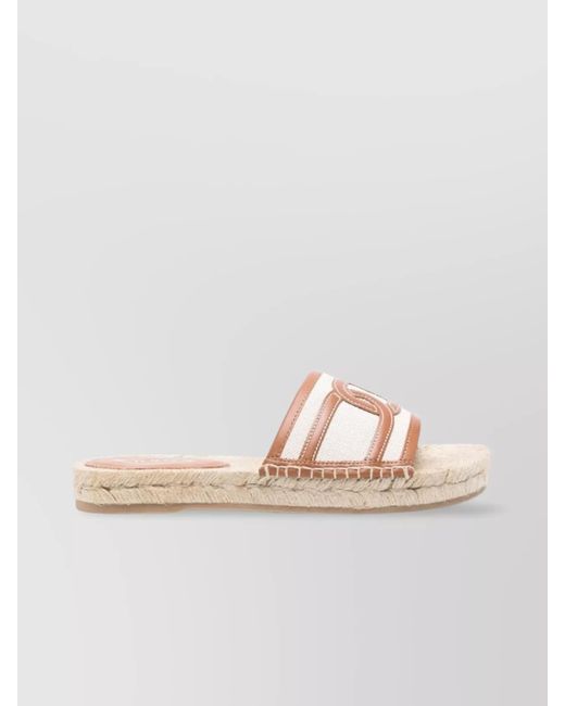 Tod's Natural Linen Blend Open Toe Sandals With Espadrille Sole