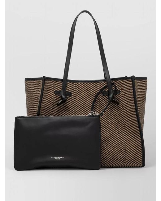 Gianni Chiarini Brown Marcella Shoulder Bag Dual Handles Herringbone