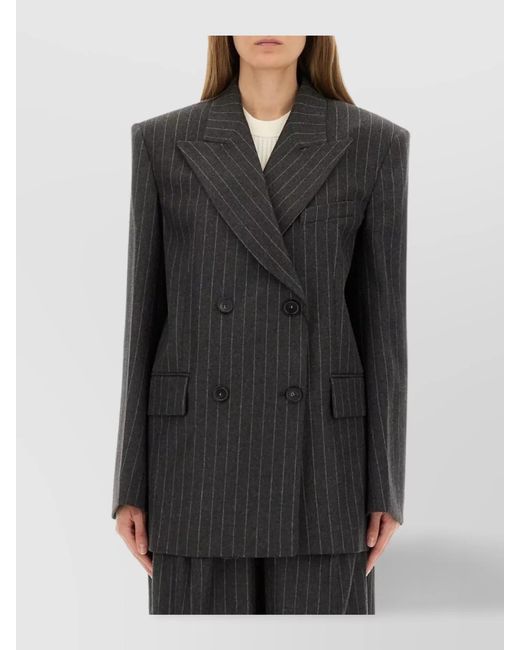 Sportmax Black Double-Breasted Oversized Wool-Blend Blazer