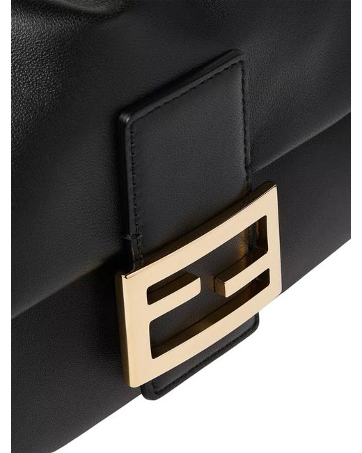 Fendi Black Baguette Medium Leather Clutch Bag