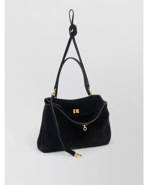 Balenciaga Black Rodeo Medium Suede Shoulder Top Handle Bag