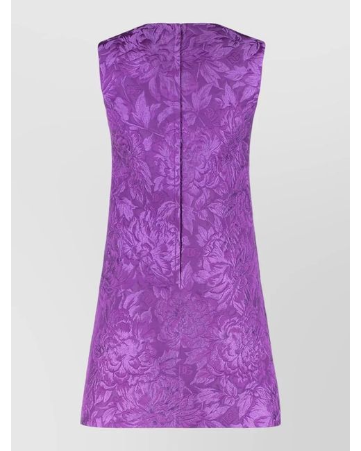 Dolce & Gabbana Purple Silk Floral-Jacquard Mini Dress