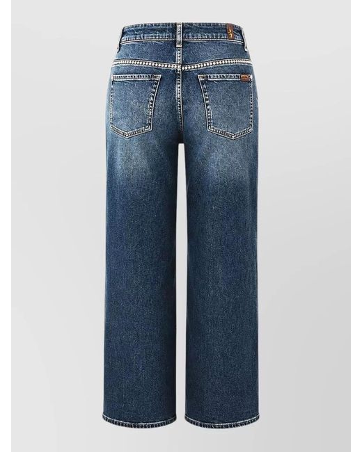 7 For All Mankind Blue High Waist Straight Denim Avenue Studded