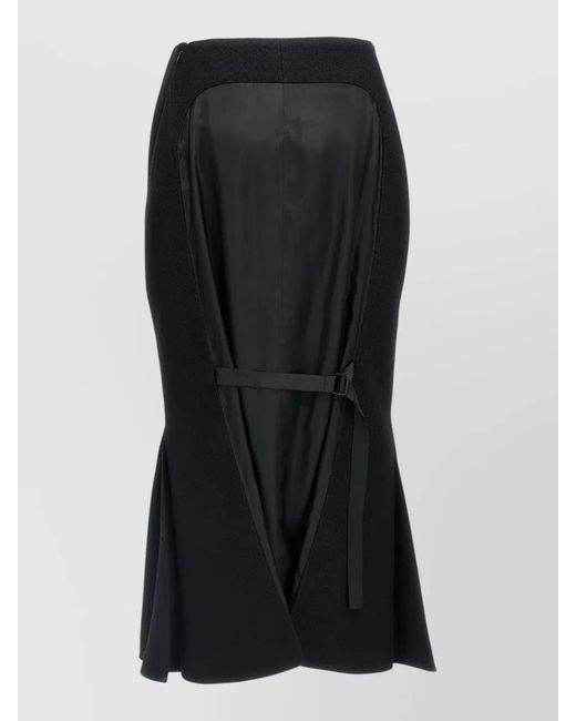 Prada Black Stuoia Old Wool Midi High Waist Skirt