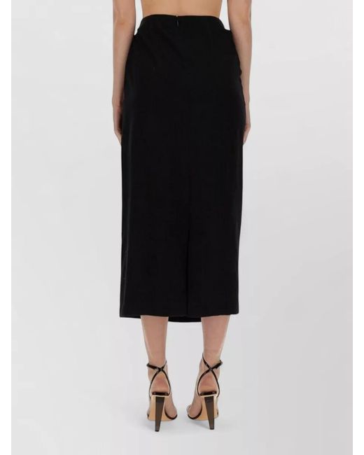 Alysi Black High Waist Midi Skirt Side Drape Hook