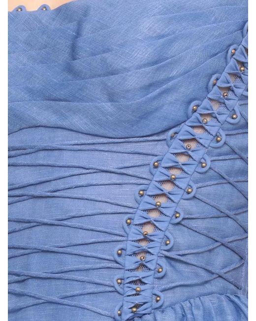 Zimmermann Blue Midi Dress Floral Pattern Lace Up