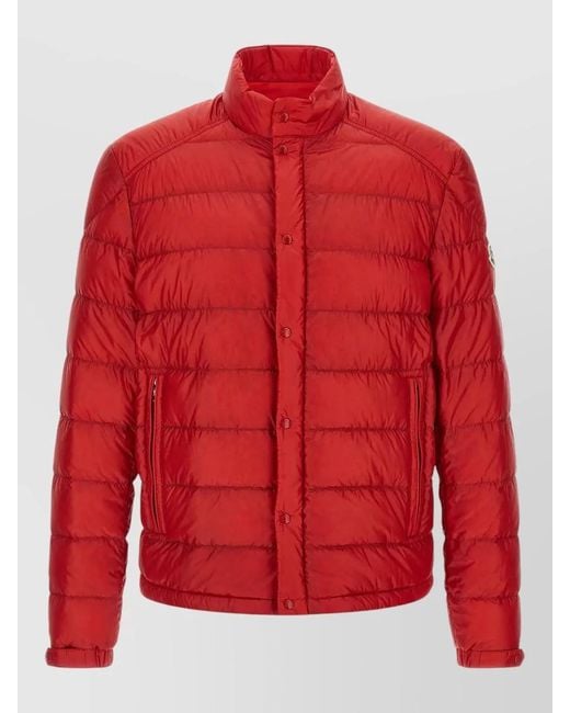Moncler Red Selves Down Jacket High Collar Pockets for men