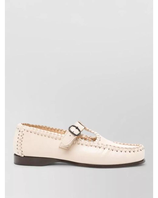 Hereu Natural Alcover Leather Loafers Buckle Woven Detail