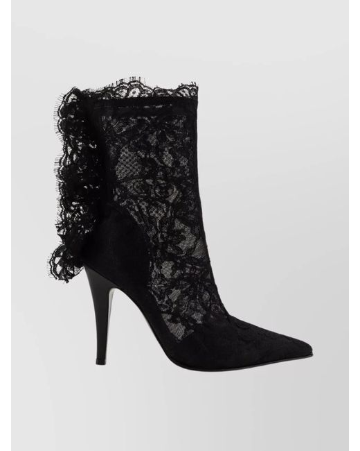 Alexander McQueen Black Lace Overlay Pointed Toe Stiletto Boots