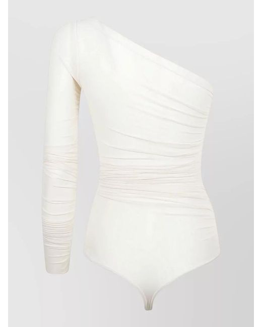 Wolford White Sheer Draped Bodysuit