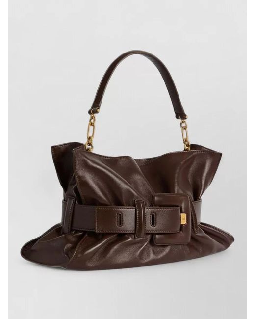 Balmain Brown Anthem Medium Leather Clutch Bag