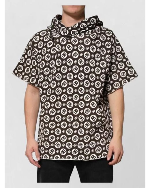 Dolce & Gabbana Black Dg Logo Short Sleeve Hooded Top for men