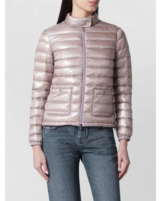 Herno Gray High Collar Quilted Coat Side Pockets