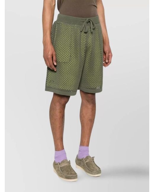 KENZO Green Mesh Shorts With Rear Patch Pocket for men