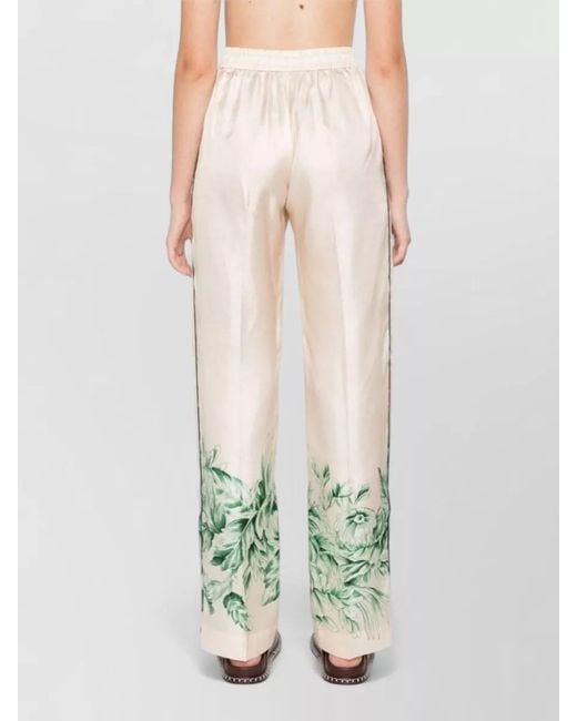 F.R.S For Restless Sleepers White Silk Palazzo Trousers Floral Print Stripe