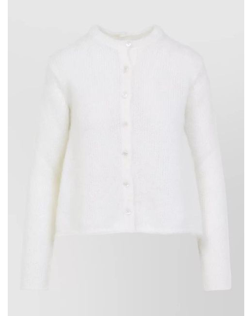 Loewe White Crew Neck Cardigan Straight Fit Textured Knit Ribbed