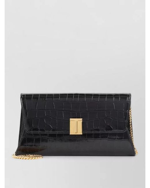 Tom Ford Black Crocodile Texture Chain Strap Clutch Bag