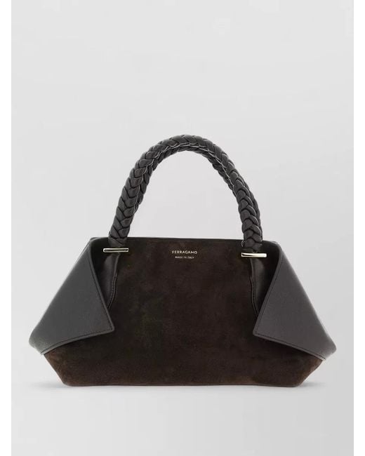 Ferragamo Black Scarf Th S Shoulder Bag Suede Braid
