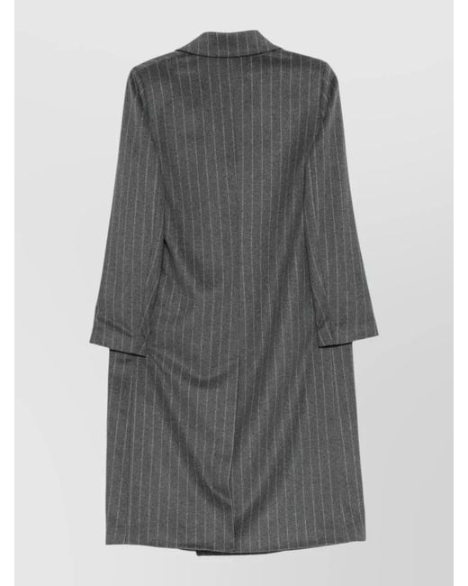 Paltò Gray Wool Double Breasted Coat Pinstripe Lapel